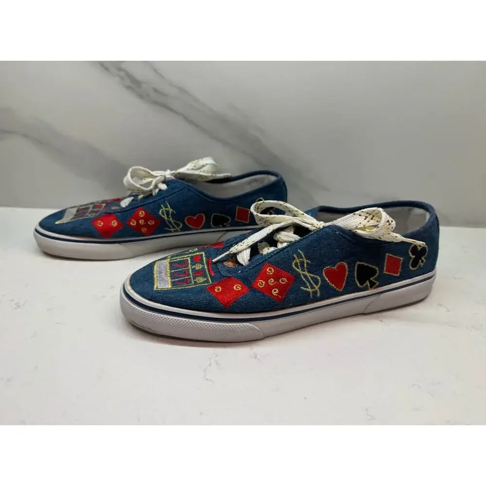 Vintage 90’s Sebastino Size 9.5 Casino Theme Embroidered Denim Sneakers Flats
